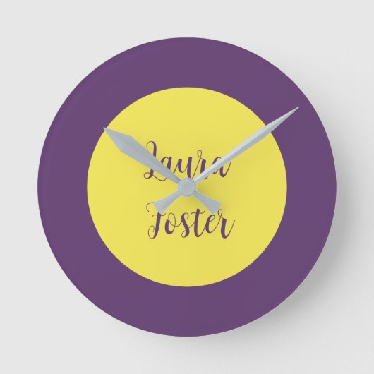 Handschrift Elegante naam Indigo & gele kleur Ronde Klok (Voorkant)