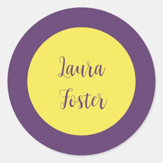 Handschrift Elegante naam Indigo & gele kleur Ronde Sticker (Voorkant)