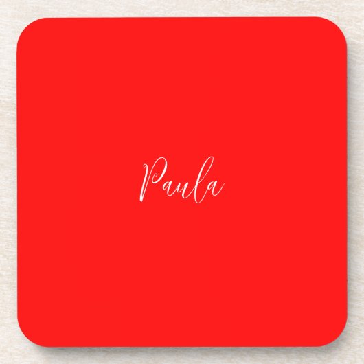 Handschrift Elegante naam Rode kleur Plain Bier Onderzetter (Voorkant)