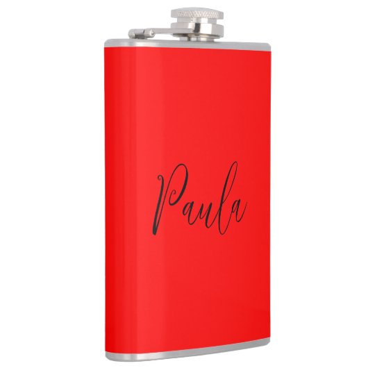 Handschrift Elegante naam Rode kleur Plain Heupfles (Rechts)