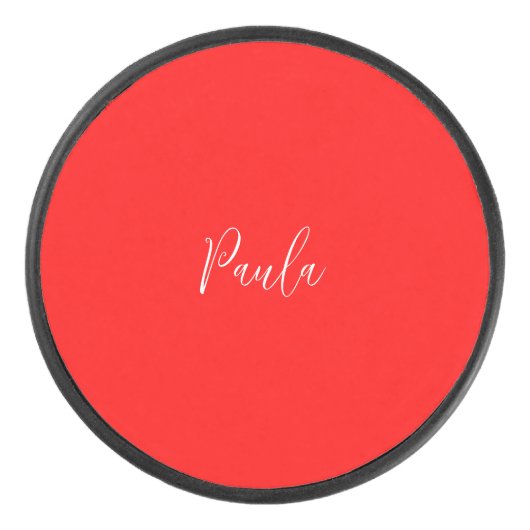 Handschrift Elegante naam Rode kleur Plain Hockey Puck (Voorkant)