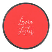 Handschrift Elegante naam Rode kleur Plain Hockey Puck (Voorkant)