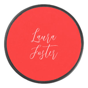 Handschrift Elegante naam Rode kleur Plain Hockey Puck