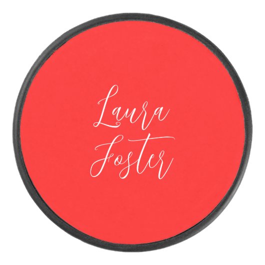 Handschrift Elegante naam Rode kleur Plain Hockey Puck (Voorkant)