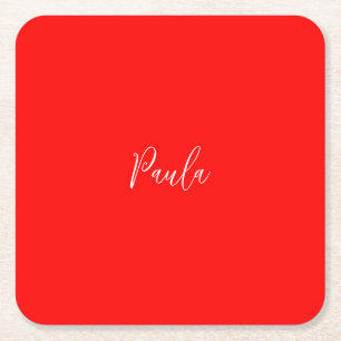 Handschrift Elegante naam Rode kleur Plain Kartonnen Onderzetters