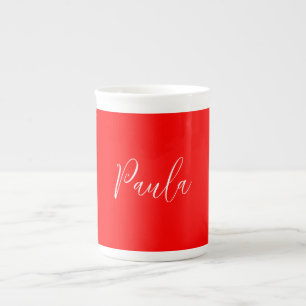 Handschrift Elegante naam Rode kleur Plain Porselein Kop