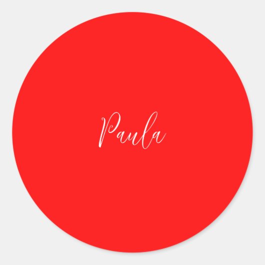 Handschrift Elegante naam Rode kleur Plain Ronde Sticker (Voorkant)