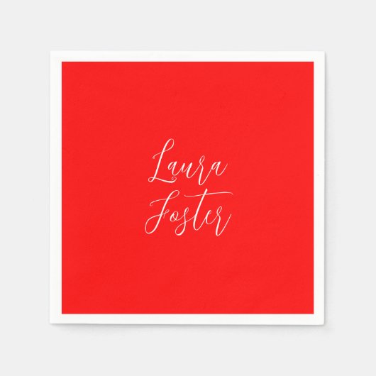 Handschrift Elegante naam Rode kleur Plain Servet (Voorkant)