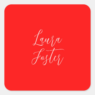 Handschrift Elegante naam Rode kleur Plain Vierkante Sticker