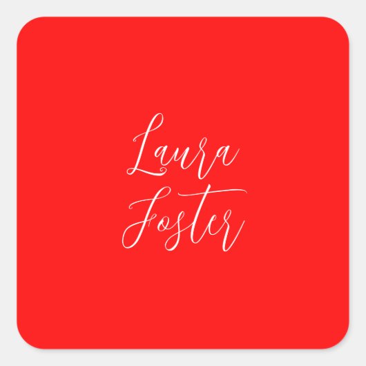 Handschrift Elegante naam Rode kleur Plain Vierkante Sticker (Voorkant)