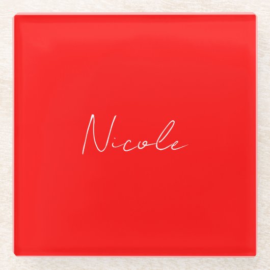 Handschrift Elegante naam Rood Wit Kleur Plain Glazen Onderzetter (Voorkant)