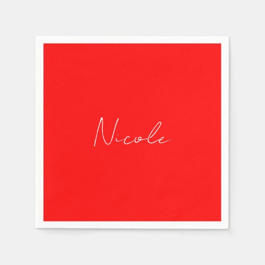 Handschrift Elegante naam Rood Wit Kleur Plain Servet (Voorkant)