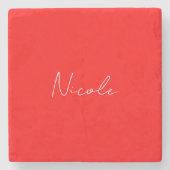 Handschrift Elegante naam Rood Wit Kleur Plain Stenen Onderzetter (Voorkant)