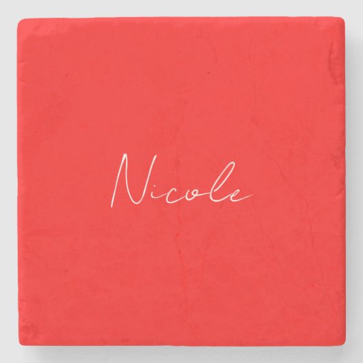 Handschrift Elegante naam Rood Wit Kleur Plain Stenen Onderzetter (Voorkant)