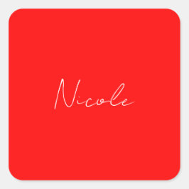 Handschrift Elegante naam Rood Wit Kleur Plain Vierkante Sticker