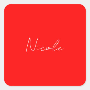 Handschrift Elegante naam Rood Wit Kleur Plain Vierkante Sticker