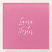 Handschrift Elegante naam roze kleur Glazen Onderzetter (Voorkant)