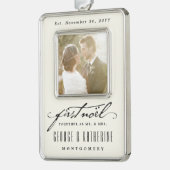  handschrift First Noel Photo Wedding Verzilverd Omlijst Ornament (Links)
