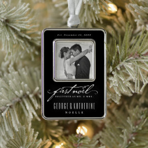 handschrift First Noel Photo Wedding Verzilverd Omlijst Ornament