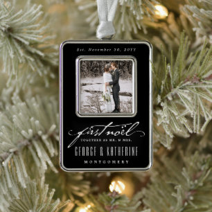 handschrift First Noel Photo Wedding Verzilverd Omlijst Ornament