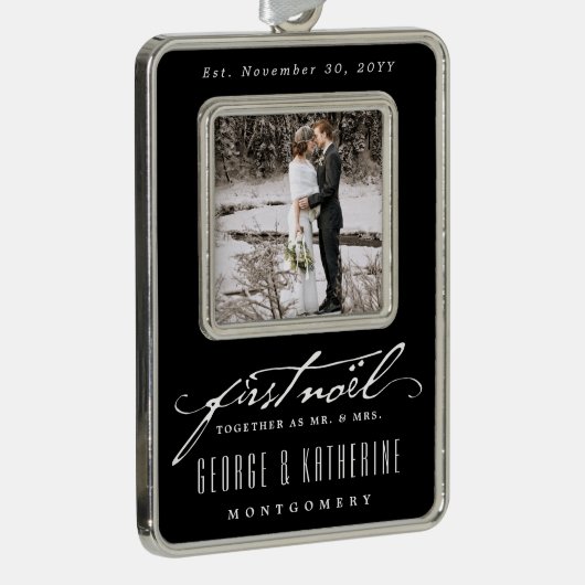  handschrift First Noel Photo Wedding Verzilverd Omlijst Ornament (Rechts)