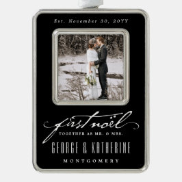  handschrift First Noel Photo Wedding Verzilverd Omlijst Ornament