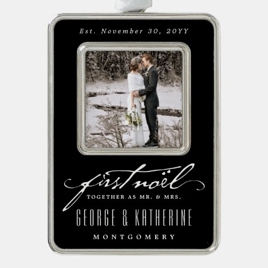  handschrift First Noel Photo Wedding Verzilverd Omlijst Ornament (Voorkant)