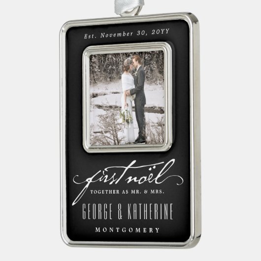  handschrift First Noel Photo Wedding Verzilverd Omlijst Ornament (Links)