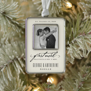 handschrift First Noel Photo Wedding Verzilverd Omlijst Ornament