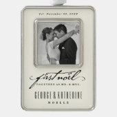  handschrift First Noel Photo Wedding Verzilverd Omlijst Ornament (Voorkant)