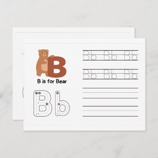 Handschrift FlashCards voor de kleuterschool | B,  Briefkaart (Voorkant / Achterkant)