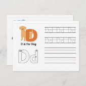 Handschrift FlashCards voor de kleuterschool | D,  Briefkaart (Voorkant / Achterkant)