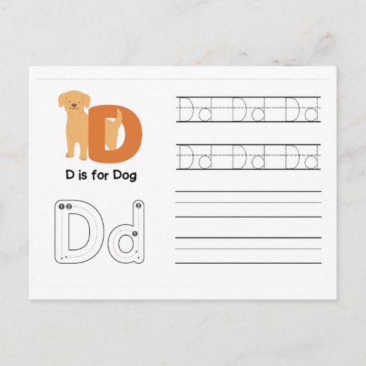 Handschrift FlashCards voor de kleuterschool | D,  Briefkaart (Voorkant)