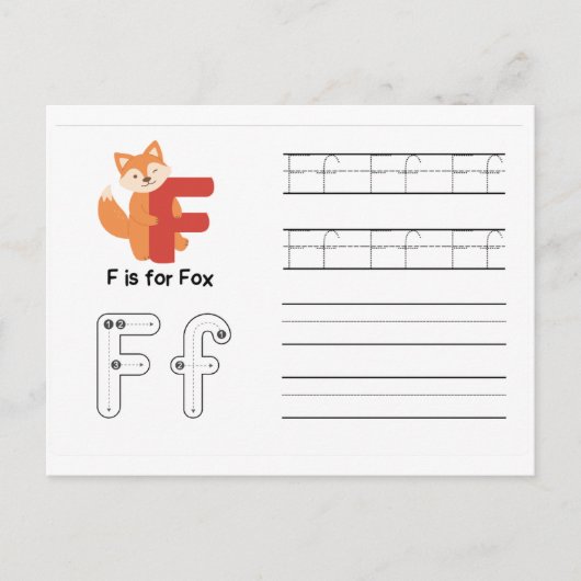 Handschrift FlashCards voor de kleuterschool | F,  Briefkaart (Voorkant)