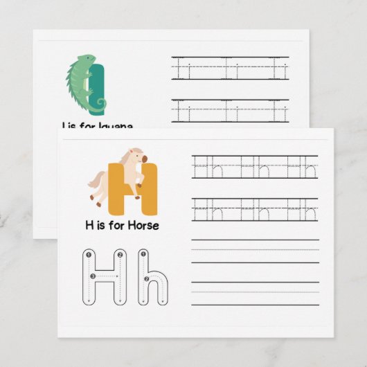 Handschrift FlashCards voor de kleuterschool | H,  Briefkaart (Voorkant / Achterkant)