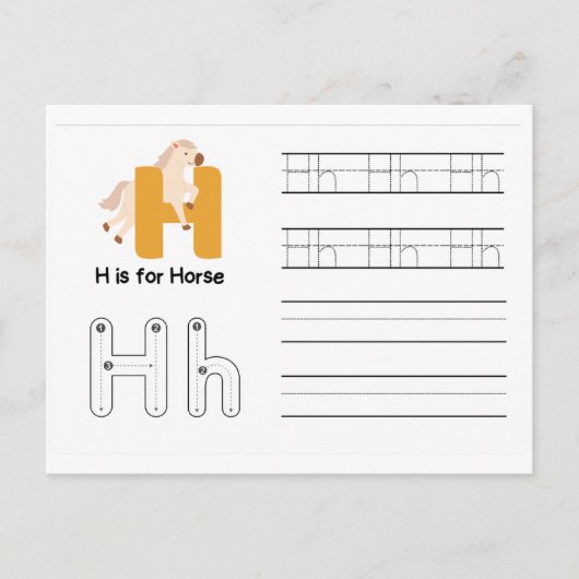 Handschrift FlashCards voor de kleuterschool | H,  Briefkaart (Voorkant)