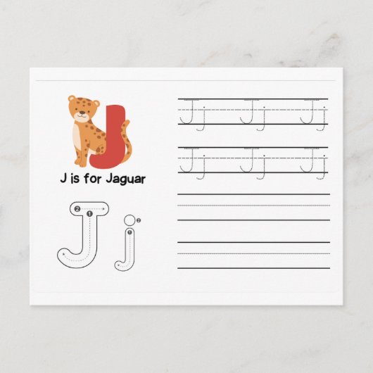 Handschrift FlashCards voor de kleuterschool | J,  Briefkaart (Voorkant)