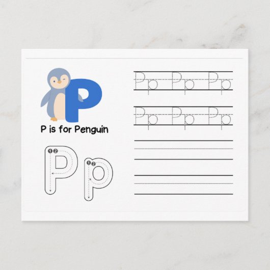 Handschrift FlashCards voor de kleuterschool | P,  Briefkaart (Voorkant)