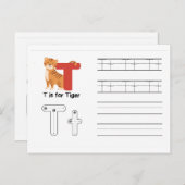 Handschrift FlashCards voor de kleuterschool | T,  Briefkaart (Voorkant / Achterkant)