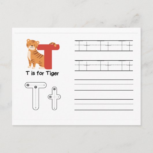 Handschrift FlashCards voor de kleuterschool | T,  Briefkaart (Voorkant)
