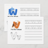 Handschrift FlashCards voor de kleuterschool | V,  Briefkaart (Voorkant / Achterkant)