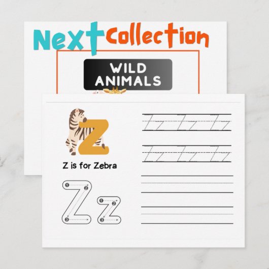 Handschrift FlashCards voor de kleuterschool | Z | Briefkaart (Voorkant / Achterkant)