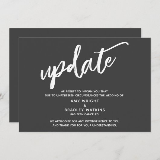 Handschrift geannuleerd bruiloft update donker gri kaart (Voorkant / Achterkant)