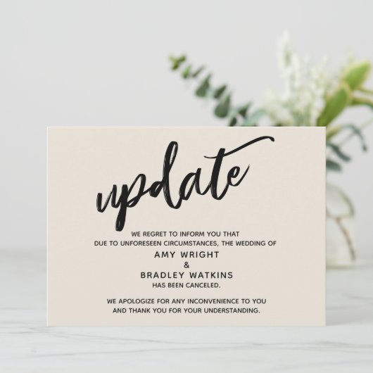 Handschrift Geannuleerd Bruiloft Update in Cream K Kaart (Staand voorkant)