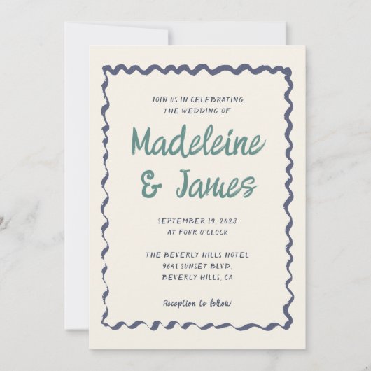 Handschrift golvend Lijst groen blauw retro bruilo Kaart (Voorkant)