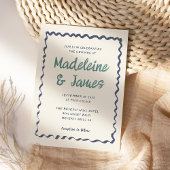 Handschrift golvend Lijst groen blauw retro bruilo Kaart