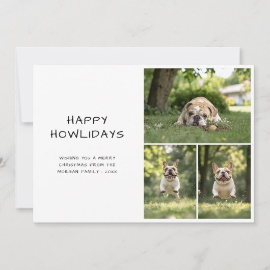 Handschrift Hond Kerstmis Happy Howholidays 3 Foto Feestdagenkaart (Voorkant)