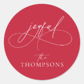 Handschrift Joyful Minimalist Red Ronde Sticker (Voorkant)