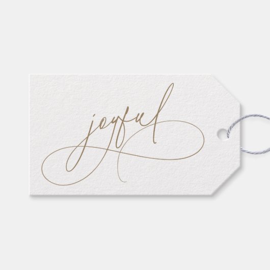 Handschrift Joyful Minimalist Wit & Goud Cadeaulabel (Voorkant (Horizontaal))