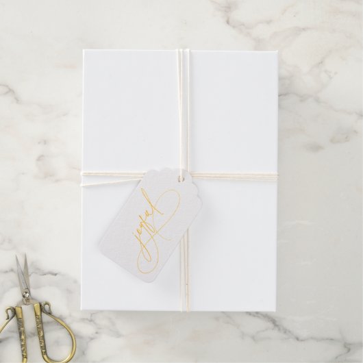 Handschrift Joyful Minimalist Wit & Goud Cadeaulabels (Met Koord)